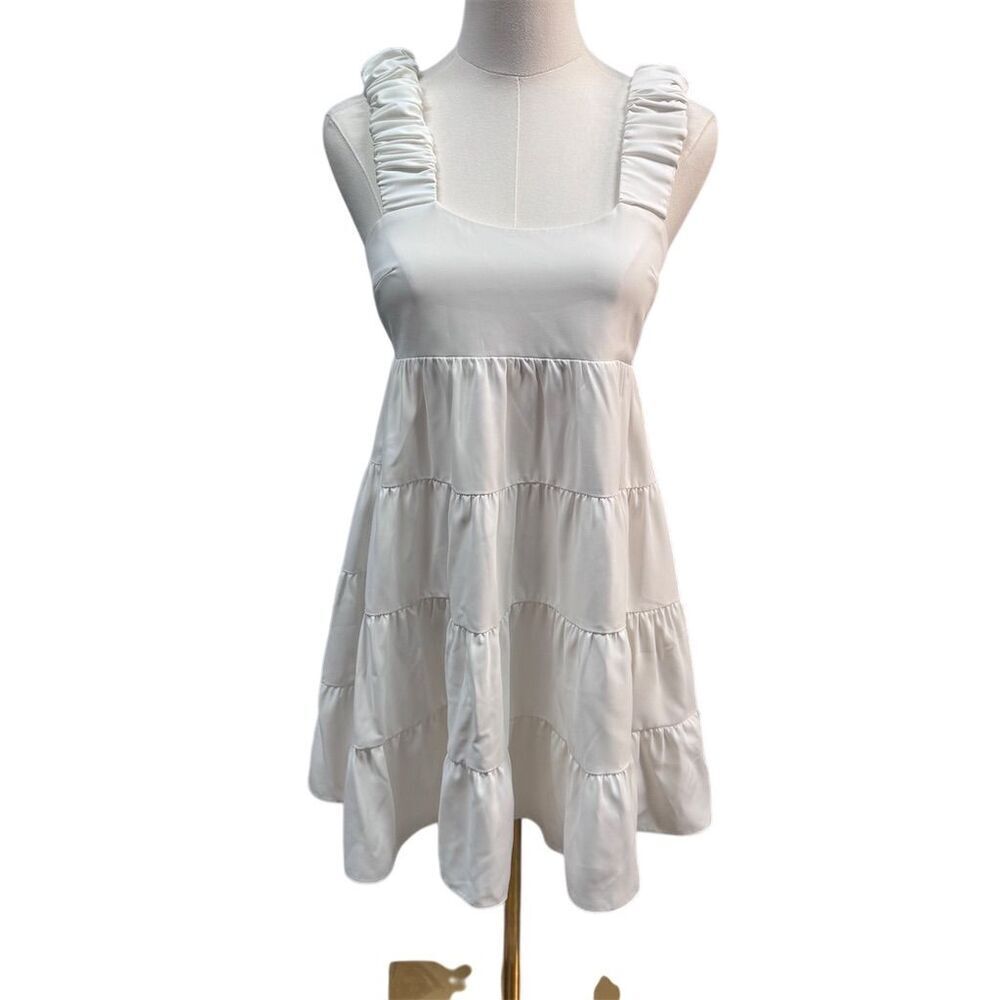 EUC Amanda Uprichard Women's XS White Tiered Mini Dress Sleeveless